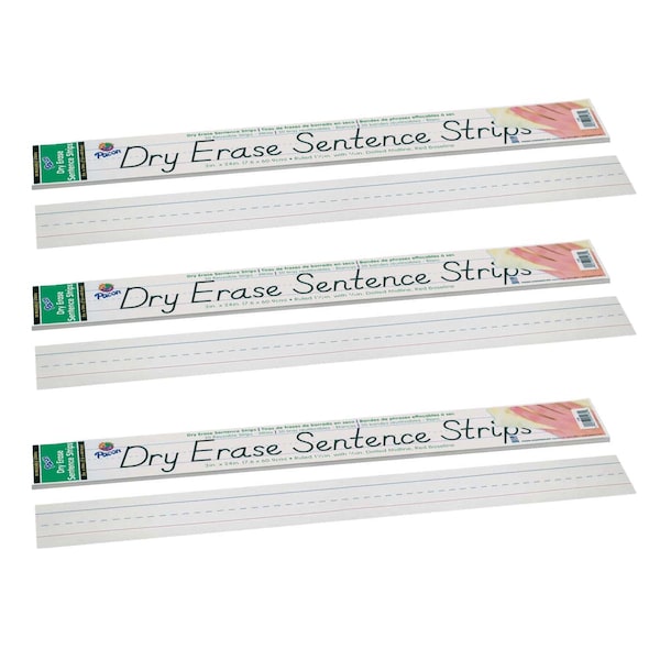 Pacon Dry Erase Sentence Strips, White, Ruled, 3x24in, PK90 P5185 - main
